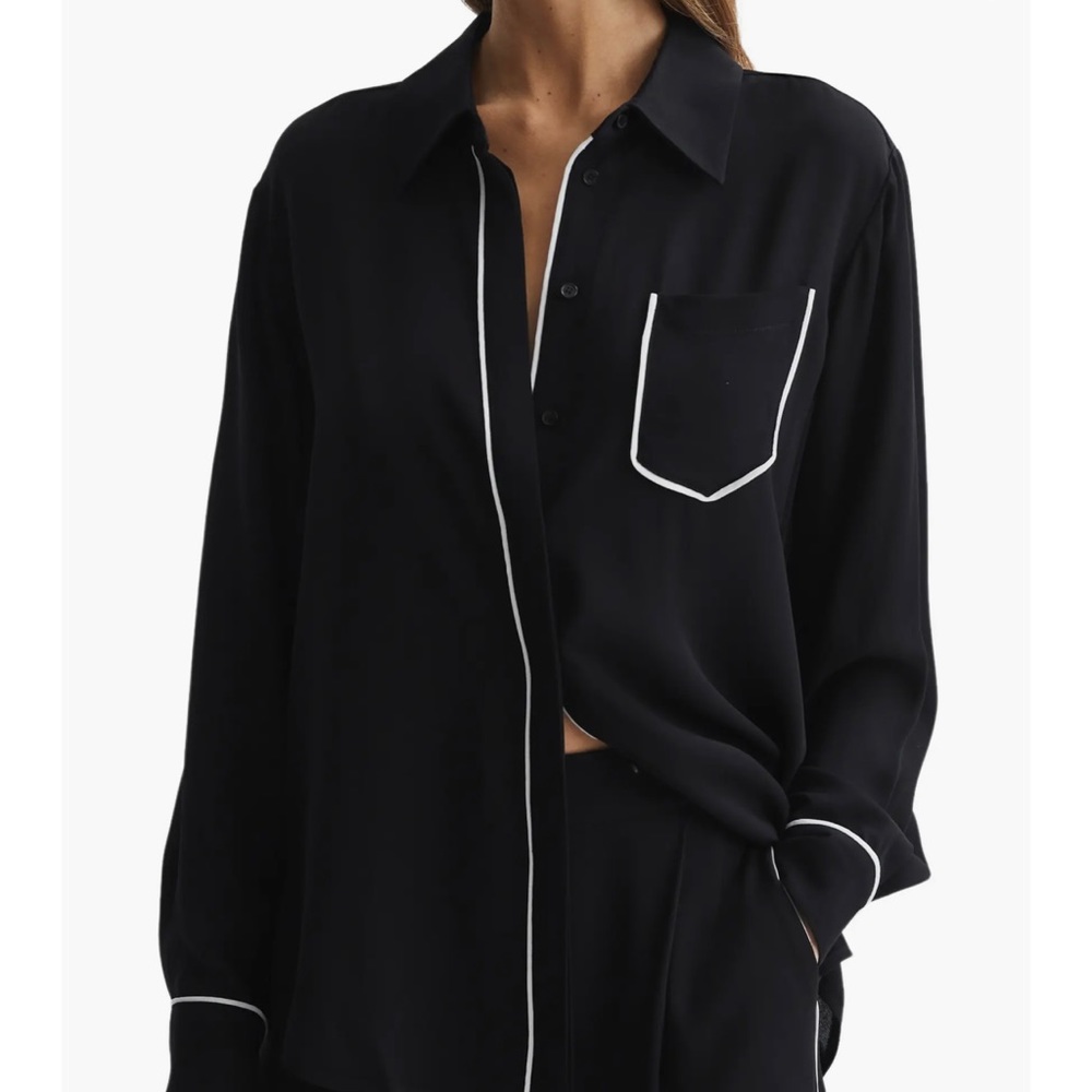Reiss Black Blouse with White Trim